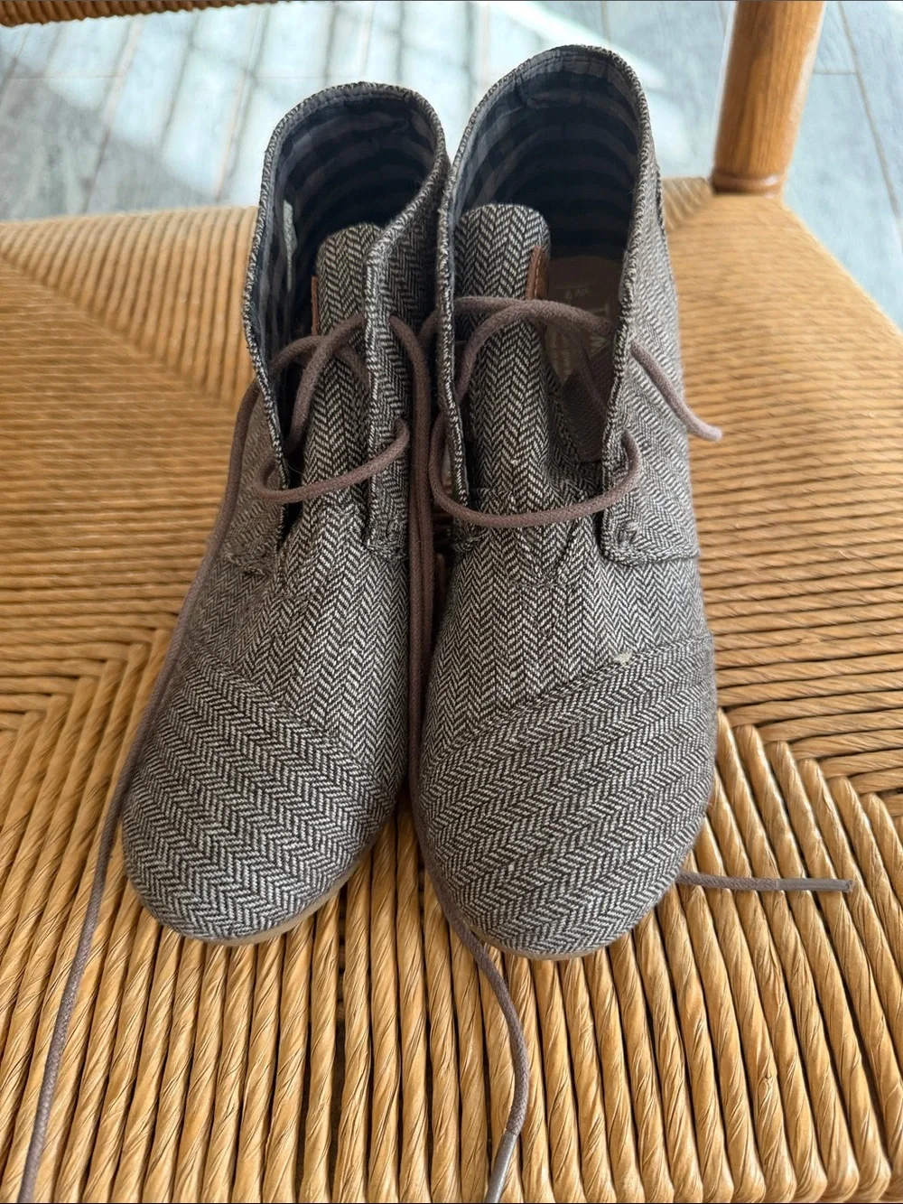 Men's Herringbone Lace-Up Ankle Boots in Brown